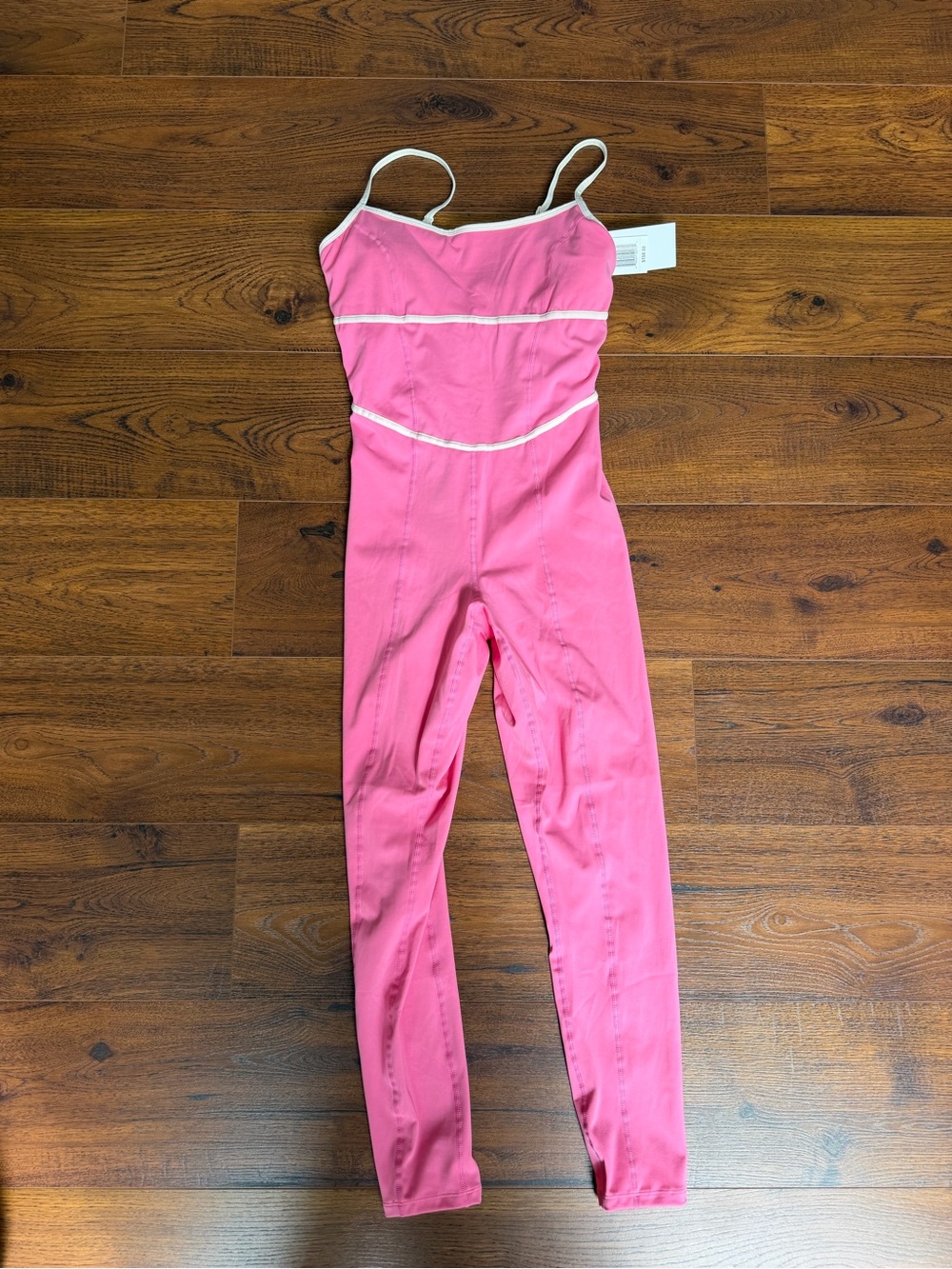 l*space Pink Spaghetti-Strap One Piece Jumpsuit with White Trim